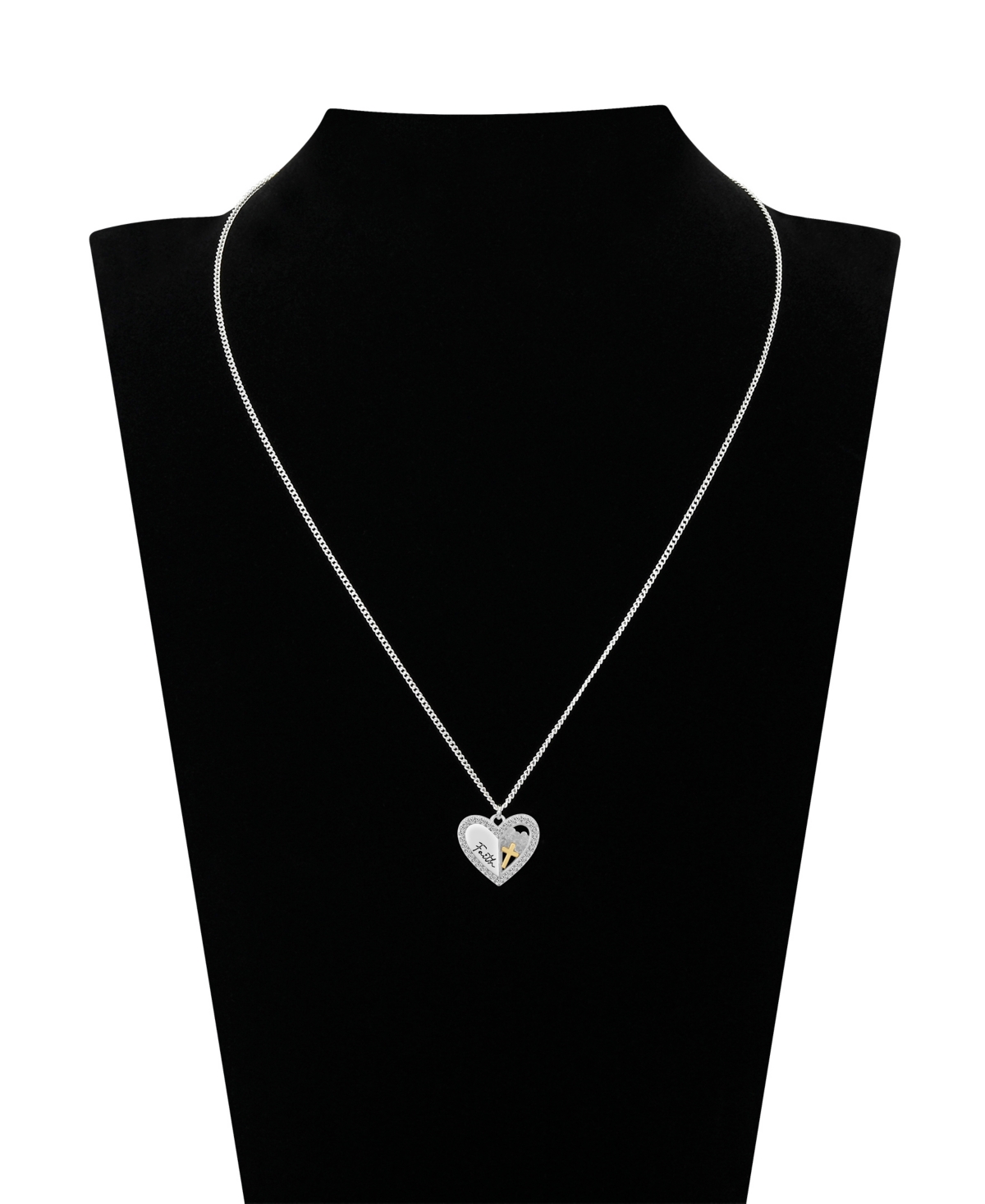 Unwritten Cubic Zirconia Crystal Faith Heart Pendant Necklace In Two Tone