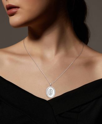 Cubic Zirconia Mother of Pearl Mary Pendant Necklace