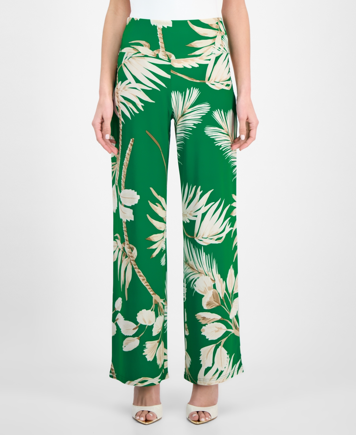 Shop Anne Klein Women's Printed High-rise Pull-on Wide-leg Pants