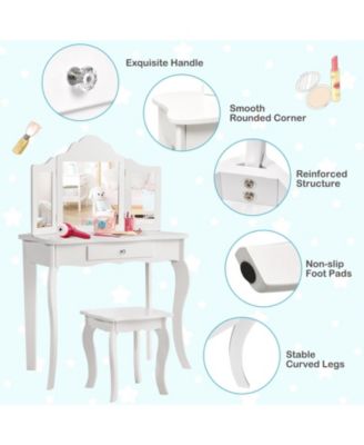 Kids Makeup Dressing Mirror Vanity Table Stool Set