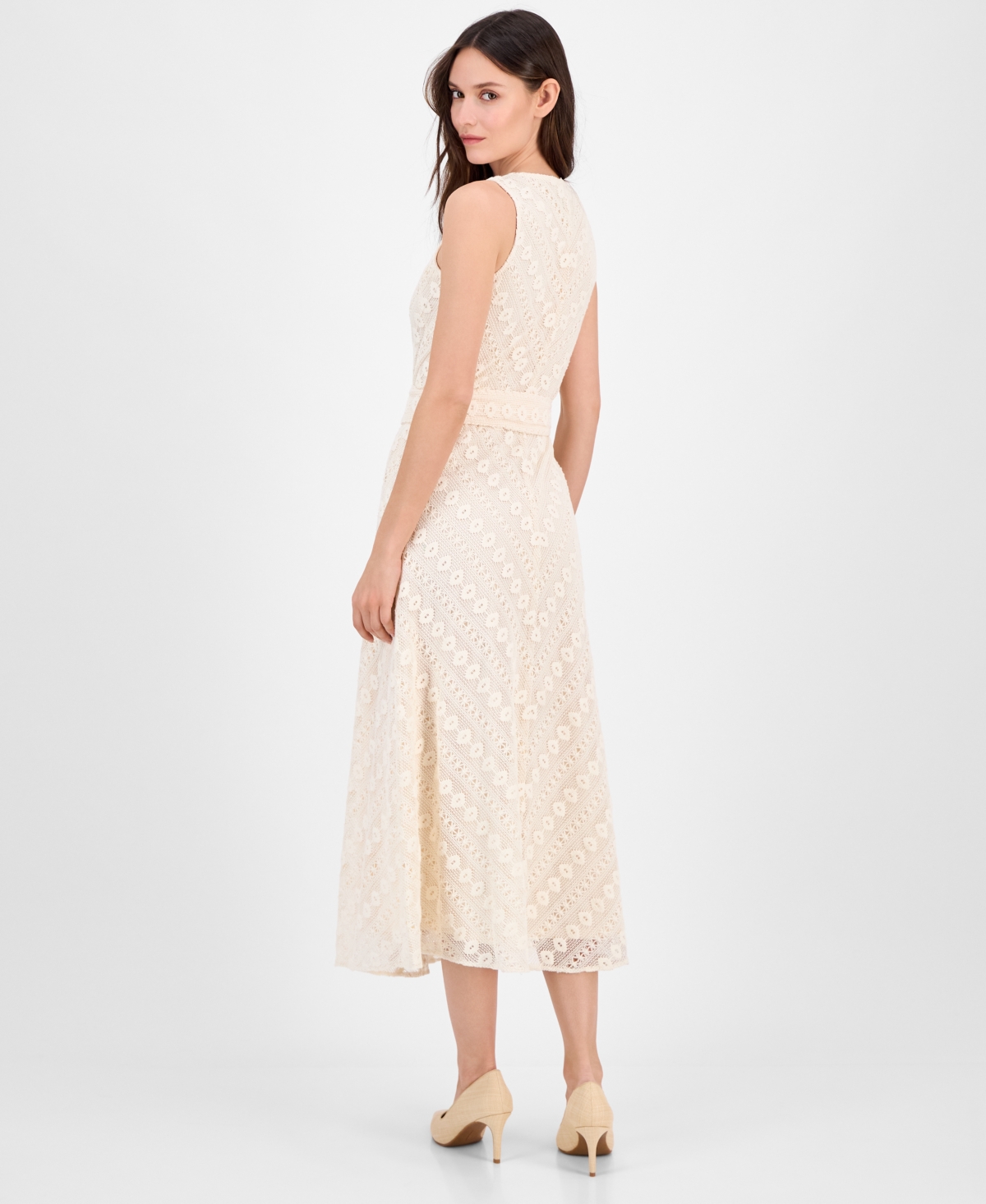 Anne Klein Women's Lace Belted Midi Dress
