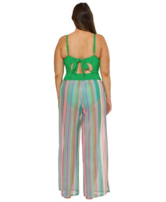 Women's Beach Side Stripe Crochet Split-Leg Pants Swim Cover-Up
