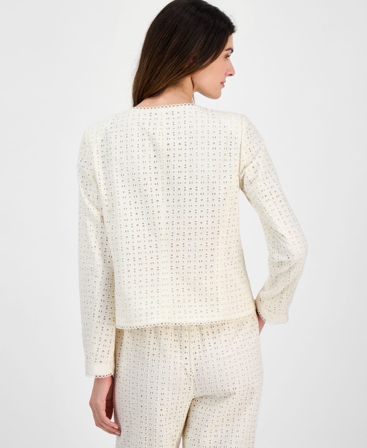 Shop Anne Klein Women's Cotton Eyelet Button-front Jacket