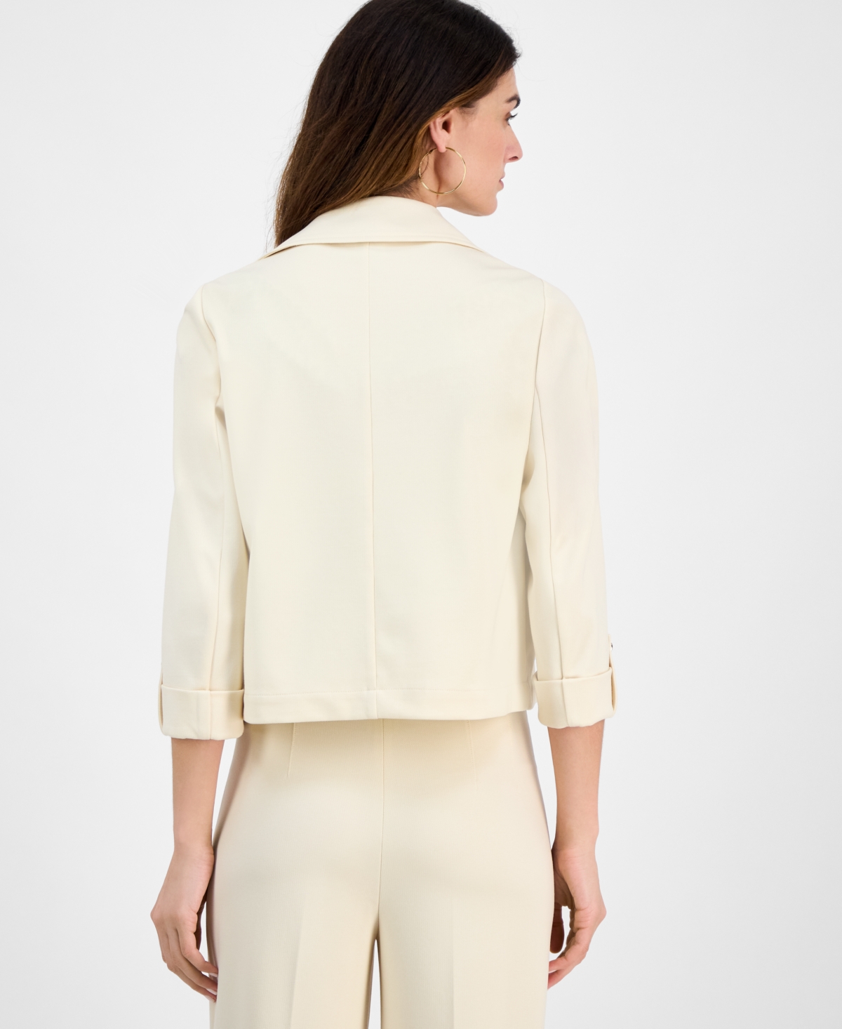 ANNE KLEIN WOMEN'S NOTCHED COLLAR DRAPEY CROPPED JACKET 