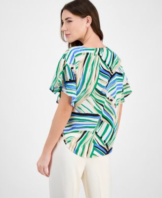 Petite Printed Flutter-Sleeve Top