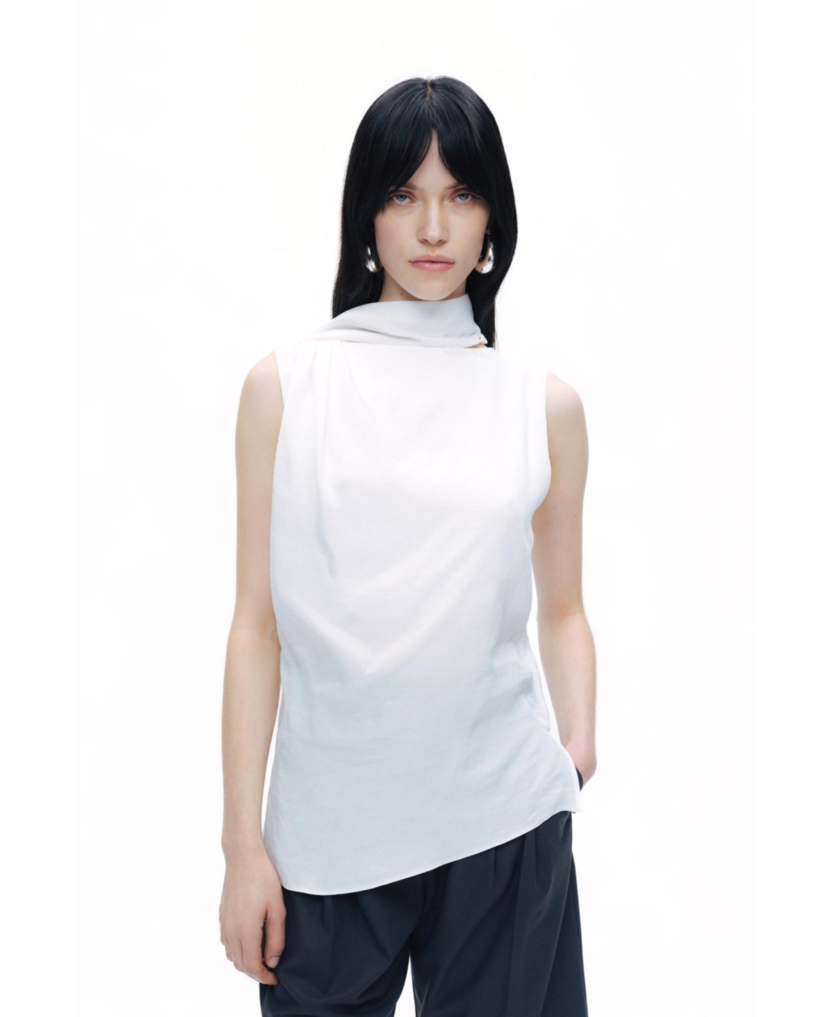 Women's Shawl-Designed Blouse - Open white