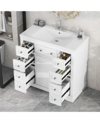 36" Bathroom Vanity with Sink Combo, One Cabinet and Six Drawers, Solid Wood and MDF Board, White