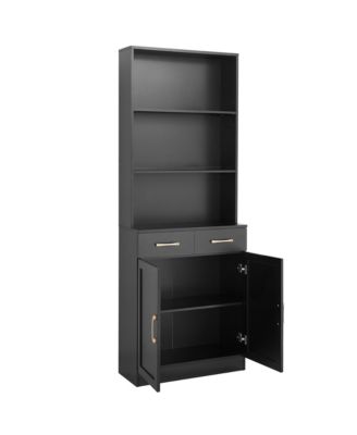 Bathroom Storage Cabinet, Cabinet with Two Doors and Drawers, Adjustable Shelf, Three-layer Open Shelf, MDF Board, Black