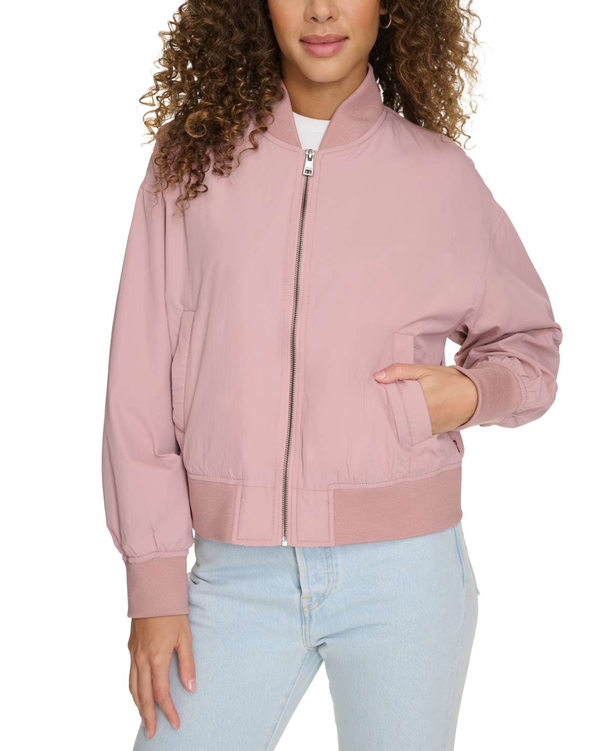 Levi's Women's Relaxed Zip-front Ribbed-hem Bomber Jacket In Dusty Rose