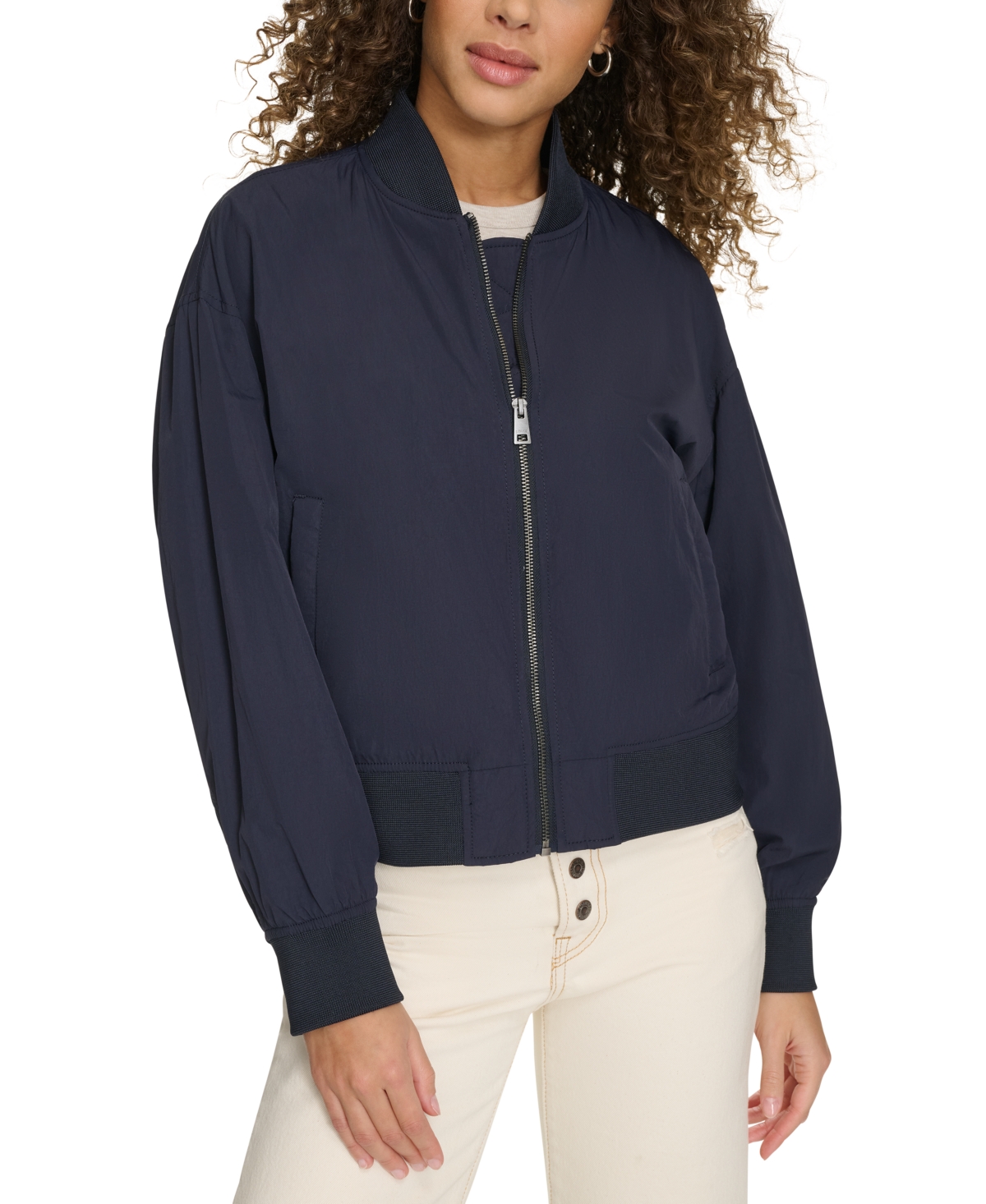Levi's Women's Relaxed Zip-front Ribbed-hem Bomber Jacket In Navy
