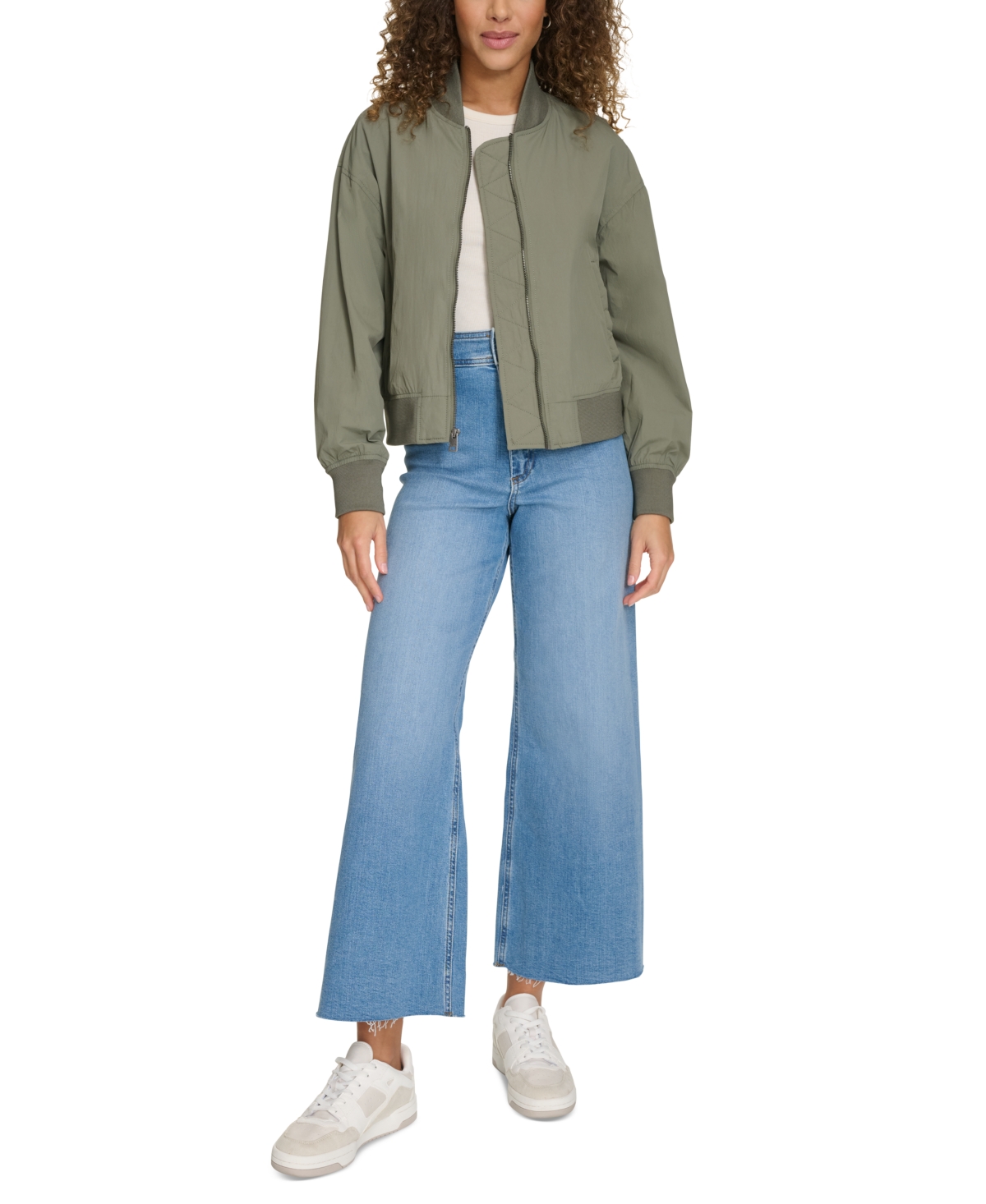 Levi's Women's Relaxed Zip-front Ribbed-hem Bomber Jacket In Sage