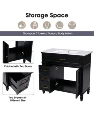 36" Solid Frame and MDF Board Bathroom Cabinet with Drawers Bathroom Vanity with Sink, One Package