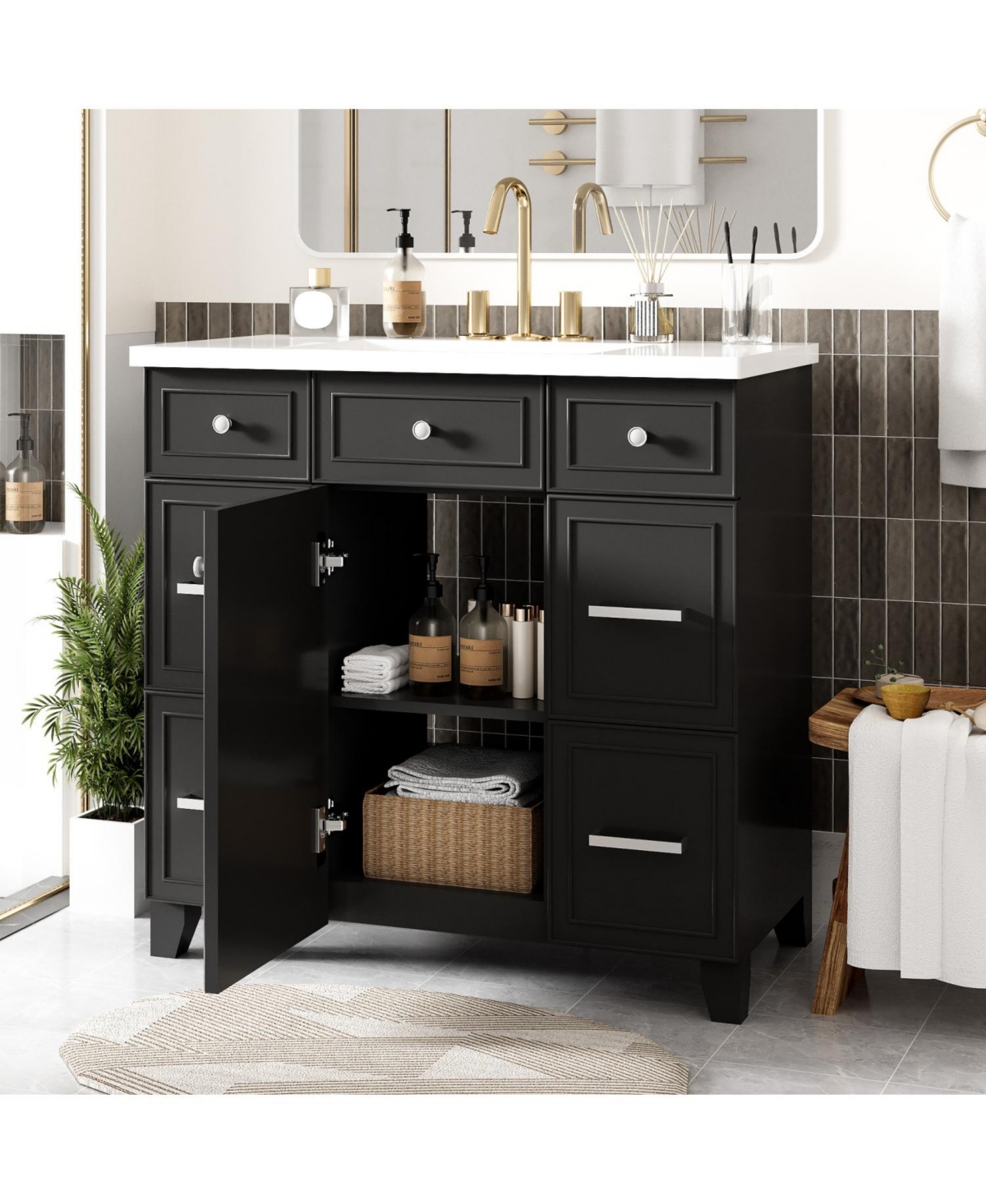 Streamdale 36" Vanity Set with Sink Black Shaker, Soft Close