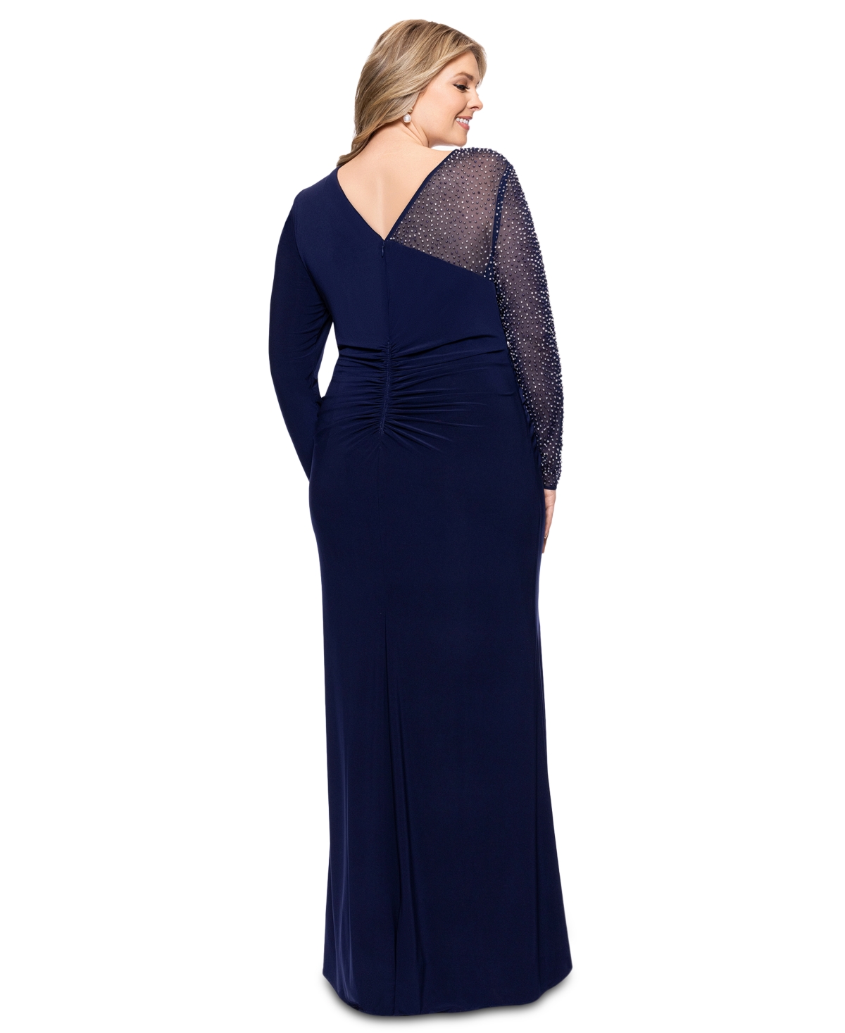 BETSY & ADAM PLUS SIZE EMBELLISHED ASYMMETRIC GOWN 