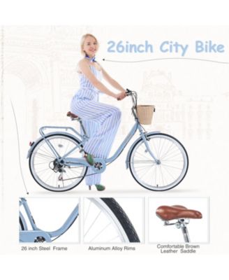 Streamdale 7 Speed City Bike With Basket, Steel Frame,Multiple Colors 26 Inch Girls Bicycle