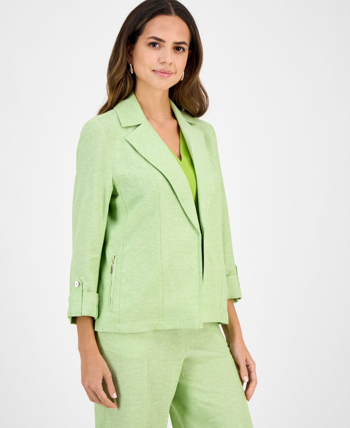 Women's Linen-Blend Blazer - Kiwi/Lily White