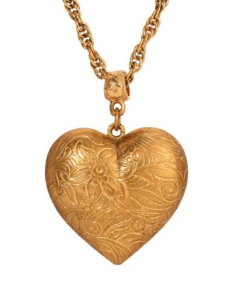Gold-Tone Floral Heart Pendant Necklace