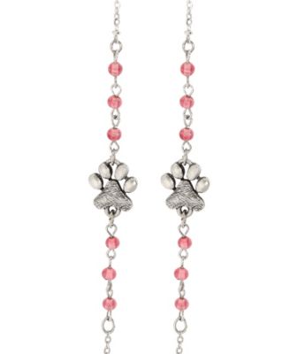 Silver-Tone Dog Paws Round Pink Acrylic Bead Necklace