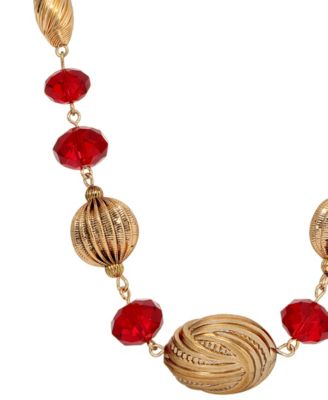 Gold-Tone Red Glass Bead Necklace