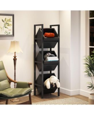 3-Tier Wood Basket Rack Vertical Fruit Stand Storage Organizer for Kitchen, Bathroom, or Living Room