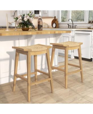 Patio Rattan Barstool with Footrest and Saddle Seat