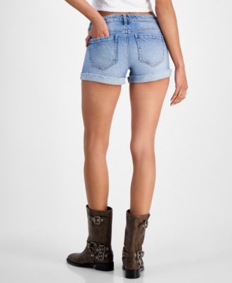 Juniors' Mid-Rise Fringe-Cuff Shorts 