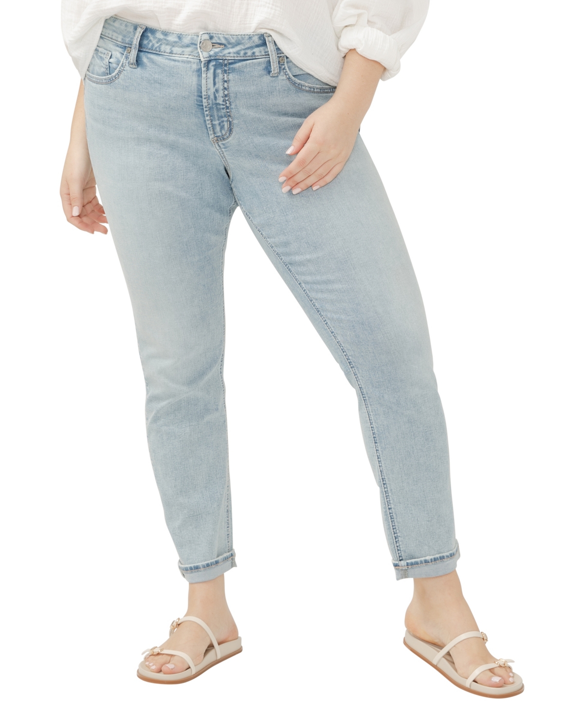 Plus Size Girlfriend Mid Rise Skinny Leg Jeans - Indigo