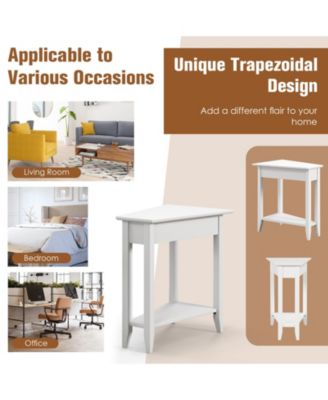 2-Tier Wedge Narrow End Table with Storage Shelf and Solid Wood Legs