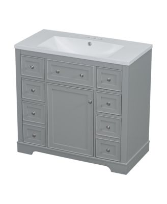 36" Bathroom Vanity with Sink Combo, One Cabinet and Six Drawers, Solid Wood and MDF Board, Grey