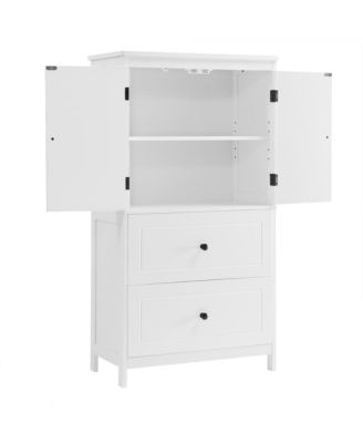 Bathroom Storage Cabinet, Cabinet with Two Doors and Drawers, Adjustable Shelf, MDF Board, White