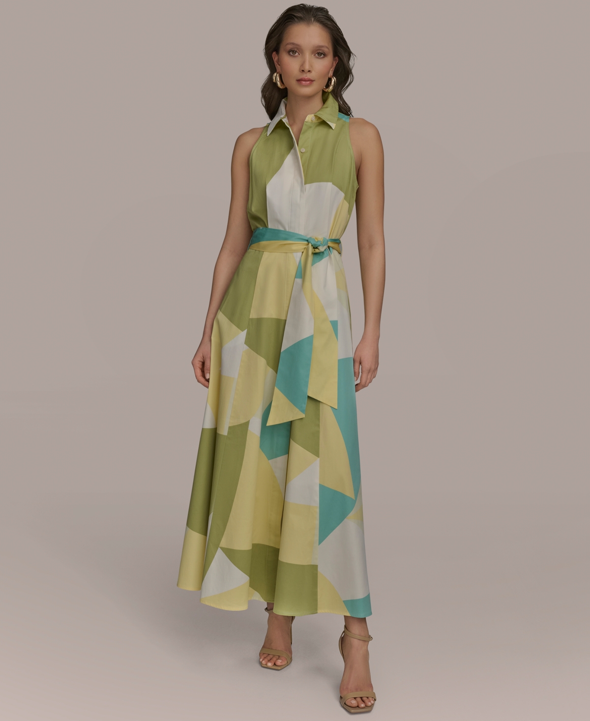 Shop Donna Karan Women's Printed Sleeveless Shirtdress In Kiwi Multi