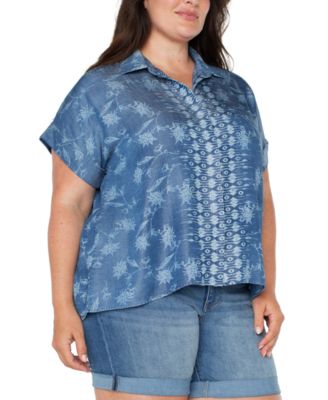 Liverpool Plus Size Printed High-Low Camp Shirt