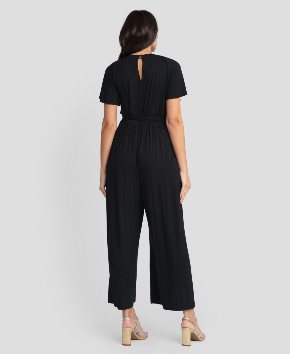 Shop Seraphine Women's Maternity Flutter-sleeve Wide-leg Jumpsuit In Black