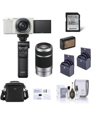 Sony ZV-E10 Mirrorless Vlog Camera with 16-50mm Lens, Black - Bundle with 55-210mm Lens, Vlogger Kit, Shoulder Bag, Screen Protector, Extra