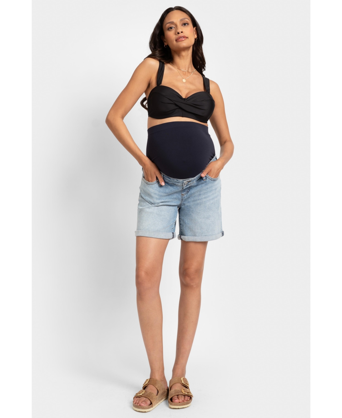 Shop Seraphine Women's Over-belly Denim Maternity Shorts