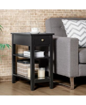 3 Tier Nightstand Bedside Table Sofa Side End Table w/Double Shelves Drawer