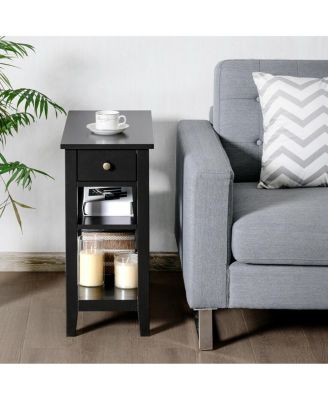 Set of 2 3-Tier Nightstand Bedside Side End Table w/Double Shelves Drawer