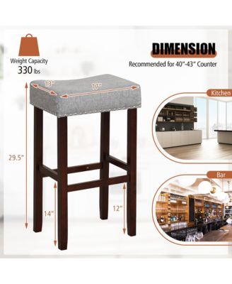 Set of 4 Bar Stools Bar Height Saddle Kitchen Chairs w/ Wooden Legs