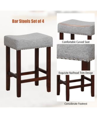 Set of 4 Bar Stools Counter Height Saddle Kitchen Chairs w/ Wooden Legs