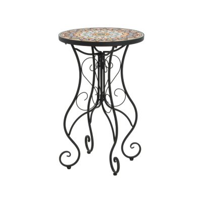 Streamdale Round Ceramic Outdoor Side Table,Colorful+Black