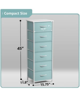 Narrow 6 Drawers Nightstand with Steel Frame, Wood Top, Easy Pull Fabric Bins