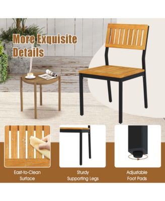 Dining Chair Set of 2 Modern Patio Chairs/Acacia Wood Backrest, Slanted Seat