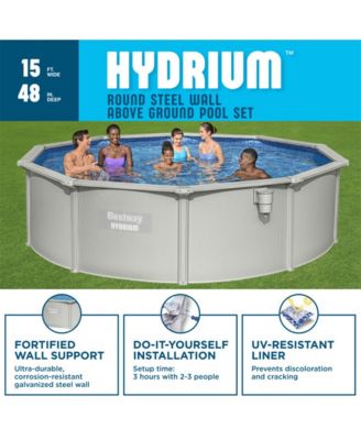 Hydrium 15' x 48" Round Steel Wall Above Ground Swimming Pool Set, Gray