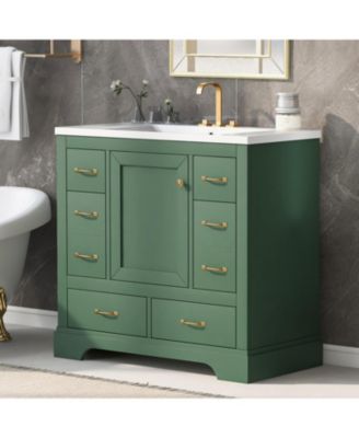 36" Bathroom Vanity with Sink Combo, Six Drawers, Multi-Functional Drawer Divider, Adjustable Shelf
