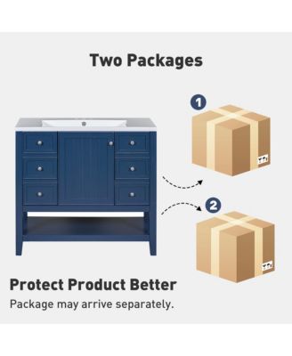 Streamdale 36" Bathroom Vanity with Sink Combo, One Cabinet and Three Drawers, Solid Wood and MDF Board, Blue