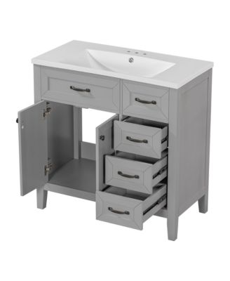 36" Bathroom Vanity with Sink Combo, Bathroom Cabinet with Drawers, Solid Frame and MDF Board, Grey