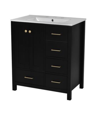 30" Wood Vanity Cabinet Set with Ceramic Sink, Drawers, and Soft-Close Doors