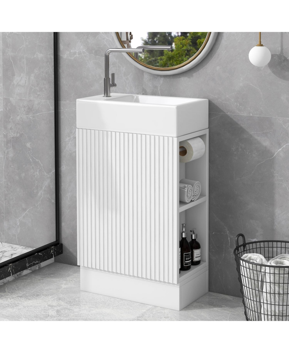 Streamdale 18.6" Bathroom Vanity with Sink, Bathroom Vanity Cabinet with Two-tier Shelf, Left or Right Orientation, White