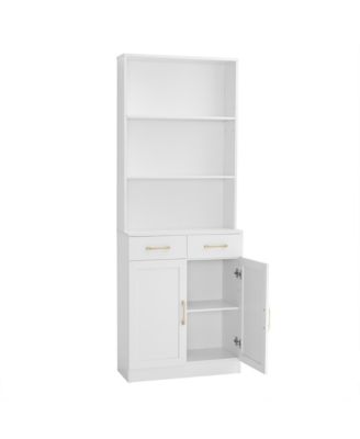 Bathroom Storage Cabinet, Cabinet with Two Doors and Drawers, Adjustable Shelf, Three-layer Open Shelf, MDF Board, White
