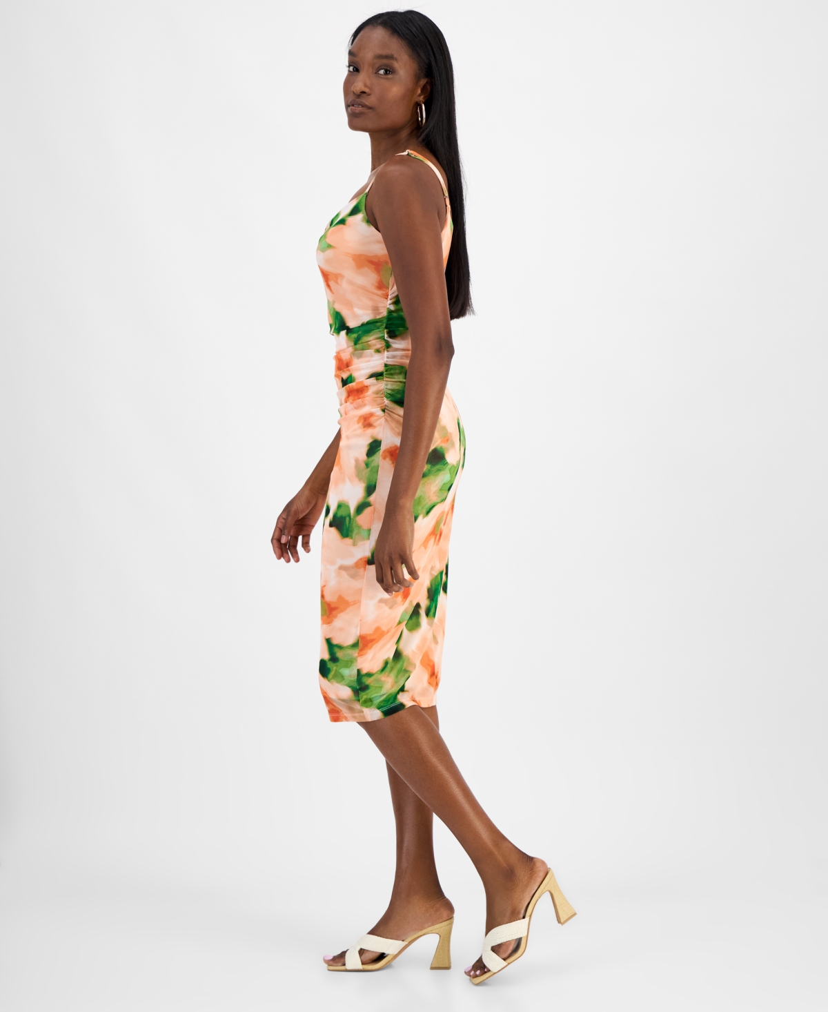 Bar Iii Women's Printed Mesh Cowlneck Sheath Dress, Exclusively At Macy's In Terra Clay Multi